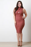 Ribbed Knit Mock Neck Sleeveless Bodycon Midi Dress