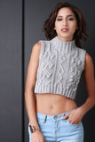 Cable Knit Turtleneck Sleeveless Crop Top