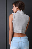 Cable Knit Turtleneck Sleeveless Crop Top