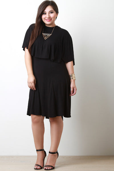 Cape Tier Mock Neck Dress