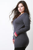 Hooded Layered Contrast Long Sleeves Sweater Top