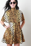 Leopard Sleevless Flare Cape Dress