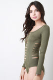 Slashed Long Sleeves Bodysuit