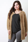 Plush Metallic Knit Pocket Cardigan