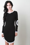 O Patch Contrast Long Sleeves Mini Dress