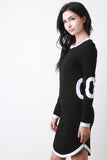 O Patch Contrast Long Sleeves Mini Dress